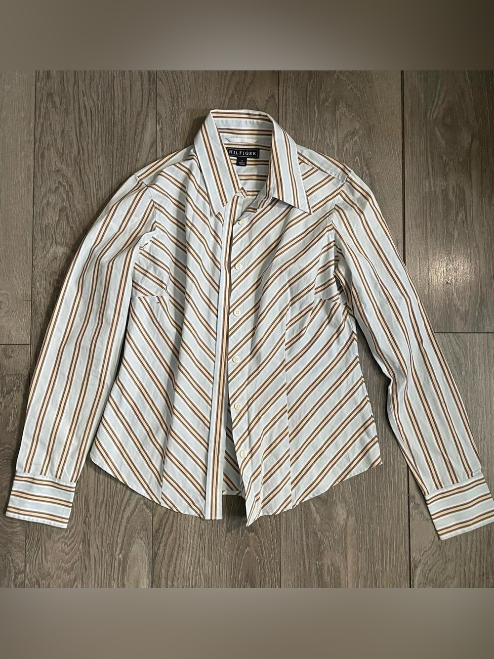 Tommy Hilfiger Striped Button-Front Blazer Jacket in Cream, Blue, and Brown